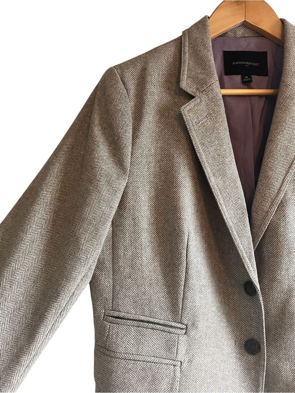 Banana Republic wool blend Herringbone Academy blazer Sz 14 excellent condition - Picture 5 of 14